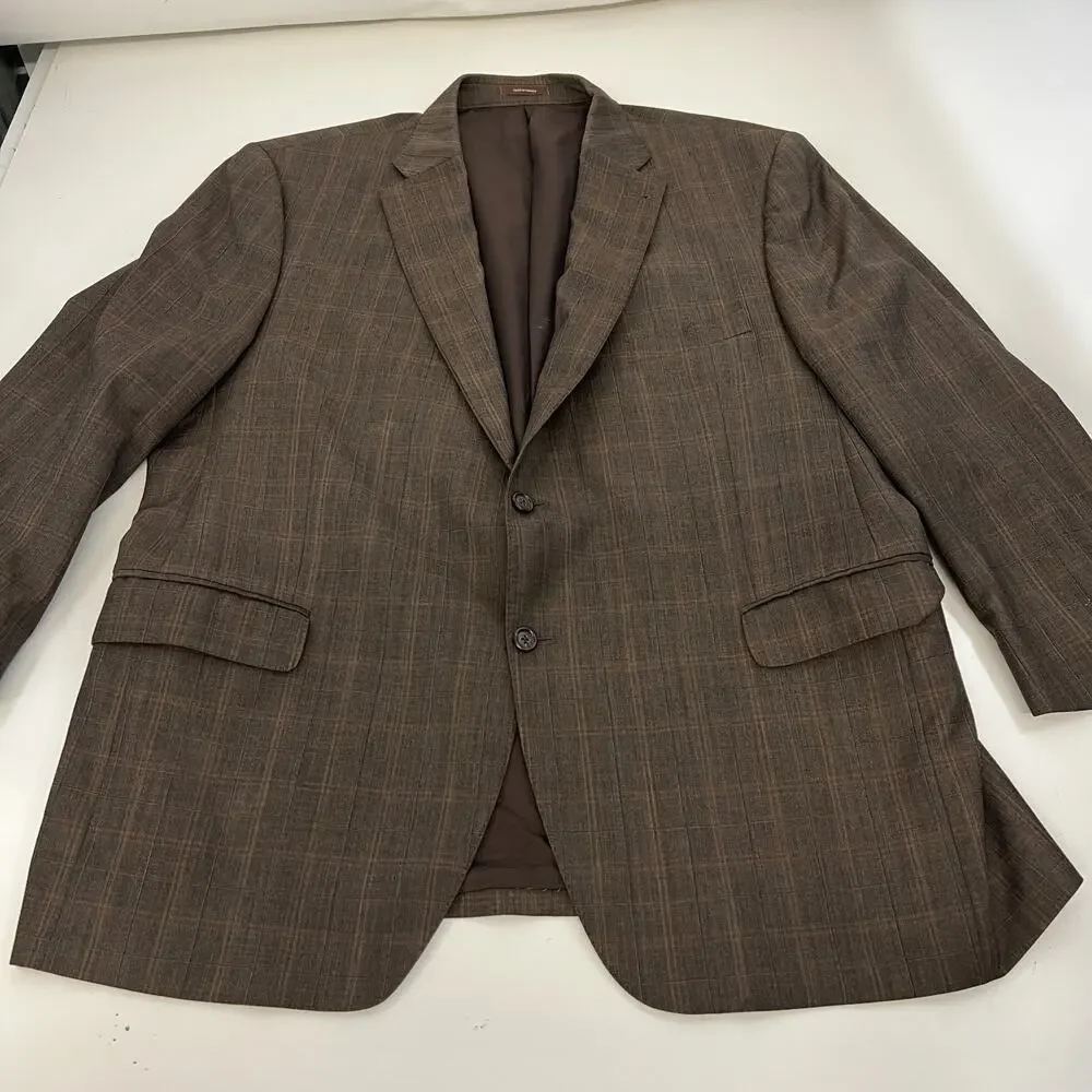 Peter Millar Men's Blazer‎ Sport Coat Jacket Brown Plaid Glen Check Wool 48